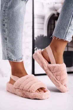 Boto Kapcie Klasyczne*Papcie Damskie na Platformie Futrzane Pomarańczowe Snowflake