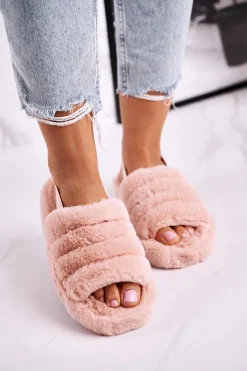 Boto Kapcie Klasyczne*Papcie Damskie na Platformie Futrzane Pomarańczowe Snowflake