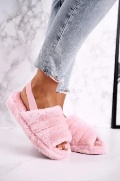 Boto Kapcie Klasyczne*Papcie Damskie na Platformie Futrzane Różowe Snowflake