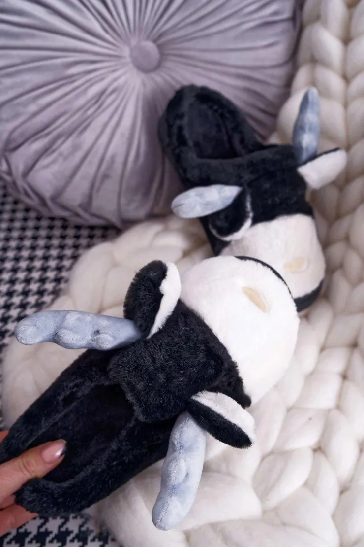 Damskie Boto Papcie Damskie Z Futerkiem Renifery Czarne Deff