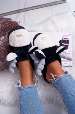 Damskie Boto Papcie Damskie Z Futerkiem Renifery Czarne Deff