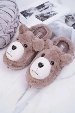 Damskie Boto Papcie Damskie Z Futerkiem Miś Brązowe Bear