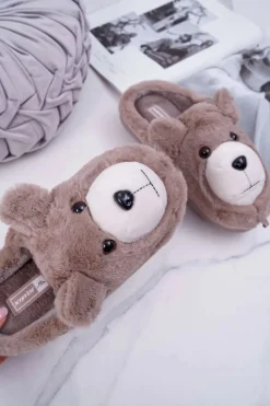 Damskie Boto Papcie Damskie Z Futerkiem Miś Brązowe Bear