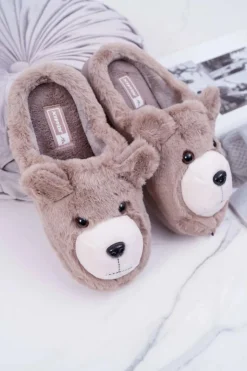 Damskie Boto Papcie Damskie Z Futerkiem Miś Brązowe Bear