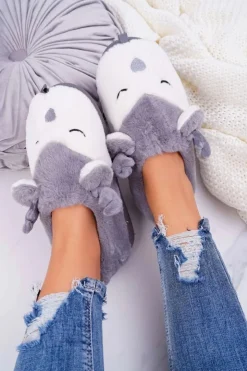 Damskie Boto Papcie Damskie Z Futerkiem Renifery Szare Reindeer