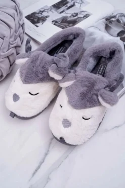 Damskie Boto Papcie Damskie Z Futerkiem Renifery Szare Reindeer