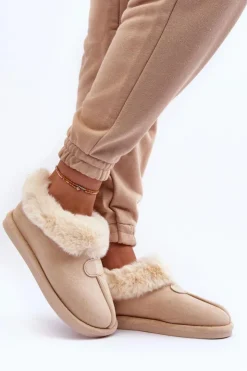 Damskie Boto Papcie Damskie Z Futerkiem Jasnobeżowe Lanoze