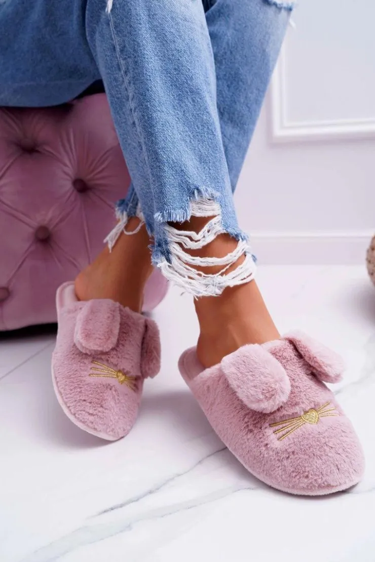 Damskie Boto Papcie Damskie Z Futerkiem I Uszkami Ciemny Róż Semmi