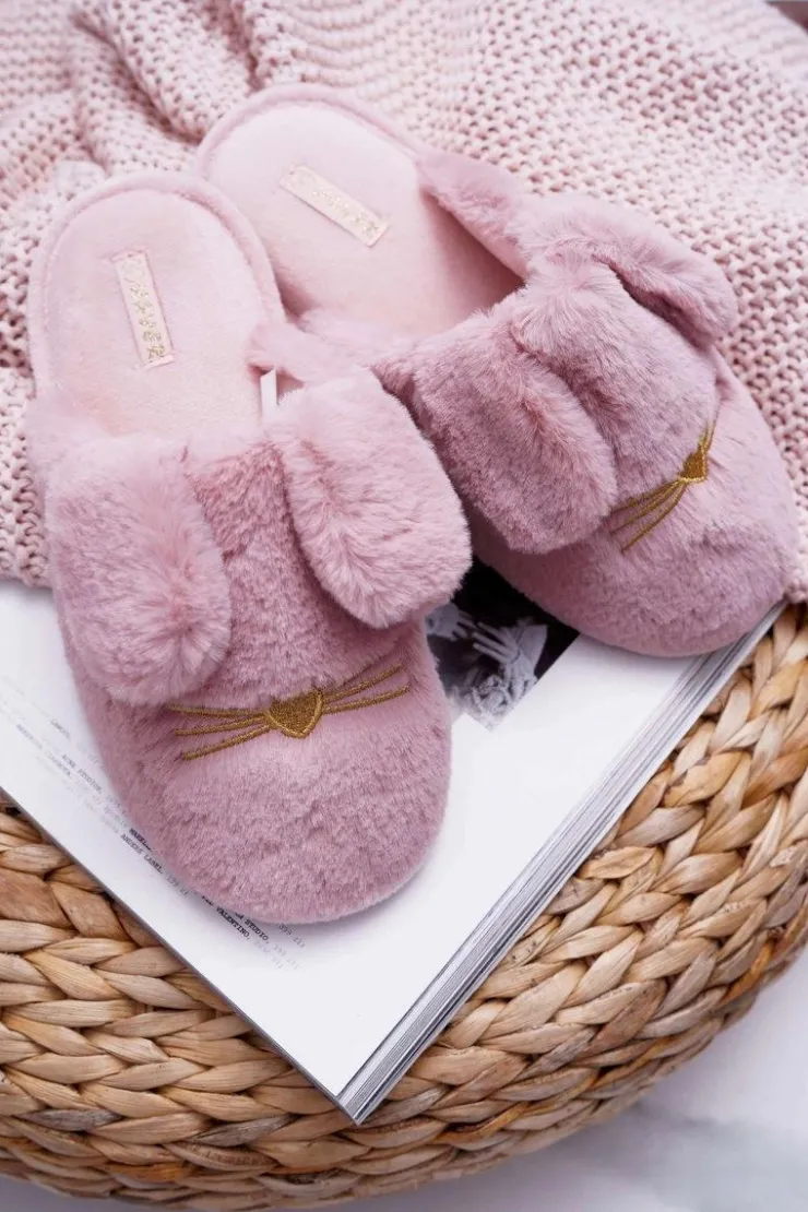 Damskie Boto Papcie Damskie Z Futerkiem I Uszkami Ciemny Róż Semmi