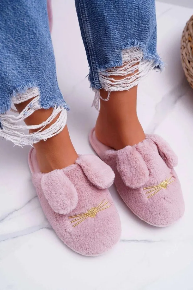 Damskie Boto Papcie Damskie Z Futerkiem I Uszkami Ciemny Róż Semmi