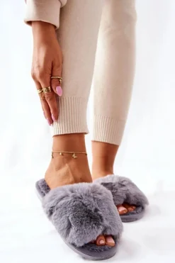 Boto Kapcie Klasyczne*Papcie Damskie Z Futerkiem Szare Trusted