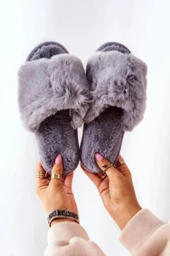 Boto Kapcie Klasyczne*Papcie Damskie Z Futerkiem Szare Trusted