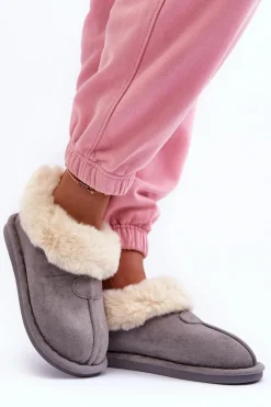 Damskie Boto Papcie Damskie Z Futerkiem Szare Lanoze