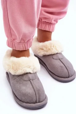 Damskie Boto Papcie Damskie Z Futerkiem Szare Lanoze