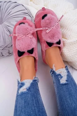 Damskie Boto Papcie Damskie Z Futerkiem Kotek Czerwone Kitty