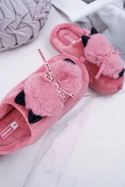 Damskie Boto Papcie Damskie Z Futerkiem Kotek Czerwone Kitty