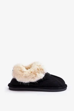 Boto Kapcie Klasyczne*Papcie Damskie Z Futerkiem Czarne Lanoze Czarny