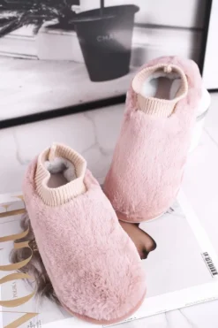 Damskie Boto Papcie Damskie Z Futerkiem I Skarpetką Różowe Yeti