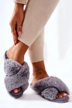 Damskie Boto Papcie Damskie Z Futerkiem Szare Colette