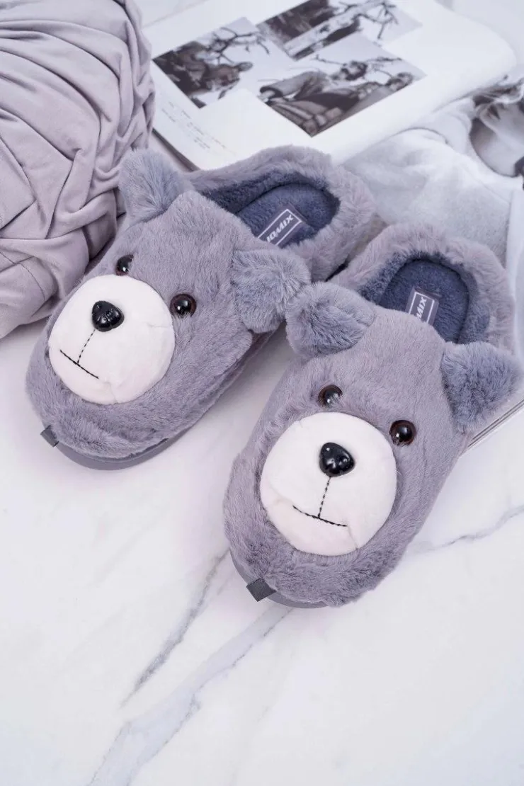 Boto Kapcie Klasyczne*Papcie Damskie Z Futerkiem Miś Szare Bear