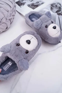 Boto Kapcie Klasyczne*Papcie Damskie Z Futerkiem Miś Szare Bear