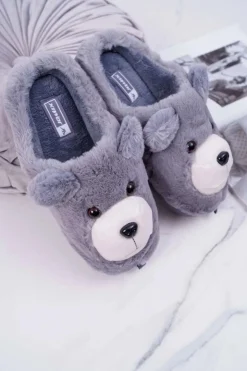 Boto Kapcie Klasyczne*Papcie Damskie Z Futerkiem Miś Szare Bear