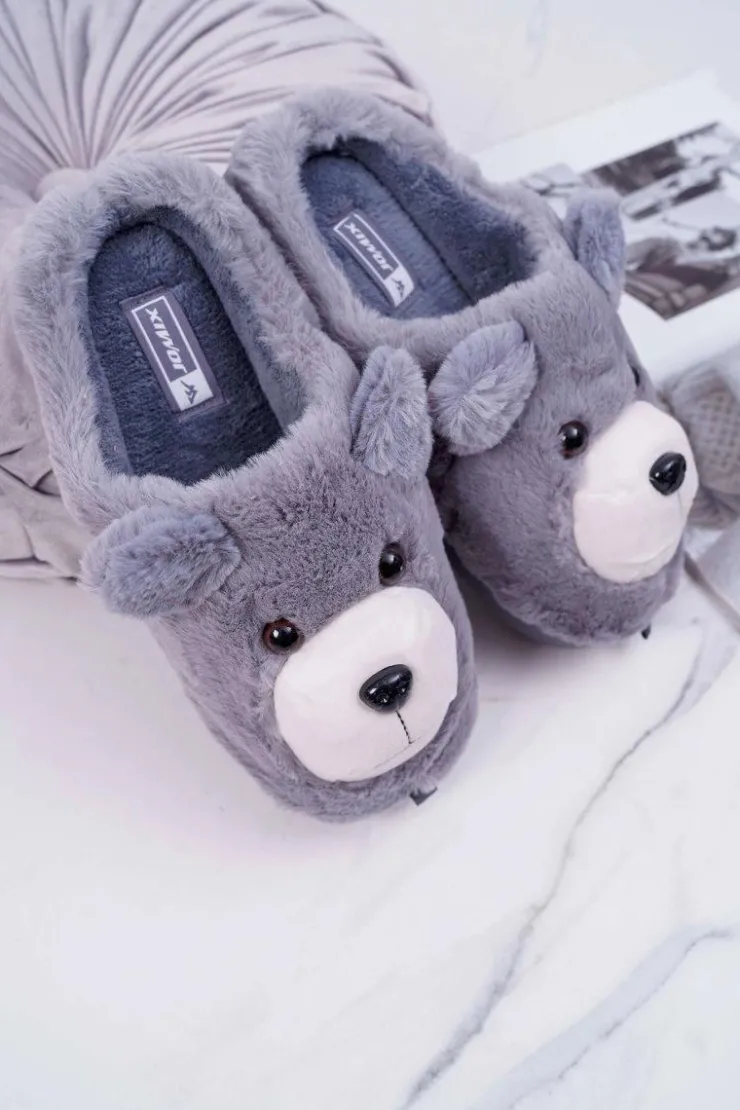 Boto Kapcie Klasyczne*Papcie Damskie Z Futerkiem Miś Szare Bear