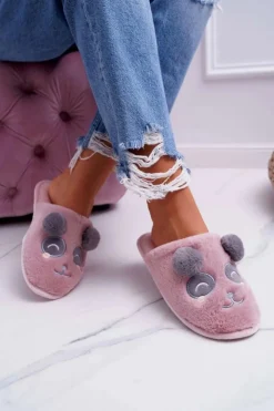 Damskie Boto Papcie Damskie Z Futerkiem Pandy Ciemny Róż Fimeo