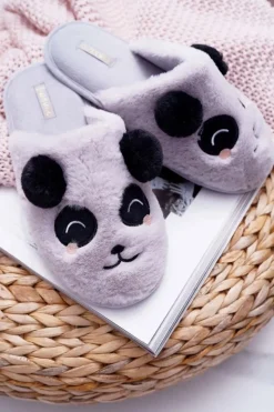 Boto Kapcie Klasyczne*Papcie Damskie Z Futerkiem Pandy Jasno Szare Fimeo