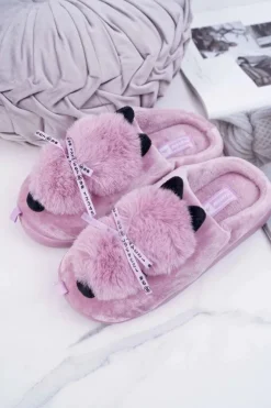 Boto Kapcie Klasyczne*Papcie Damskie Z Futerkiem Kotek Różowe Kitty