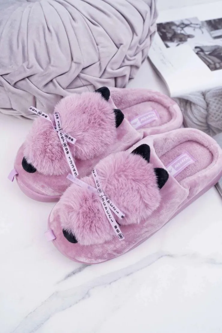 Boto Kapcie Klasyczne*Papcie Damskie Z Futerkiem Kotek Różowe Kitty
