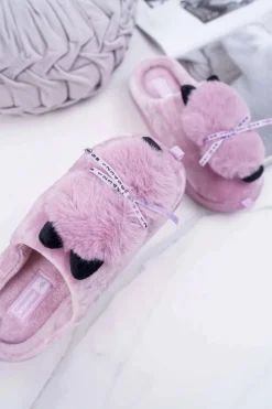 Boto Kapcie Klasyczne*Papcie Damskie Z Futerkiem Kotek Różowe Kitty