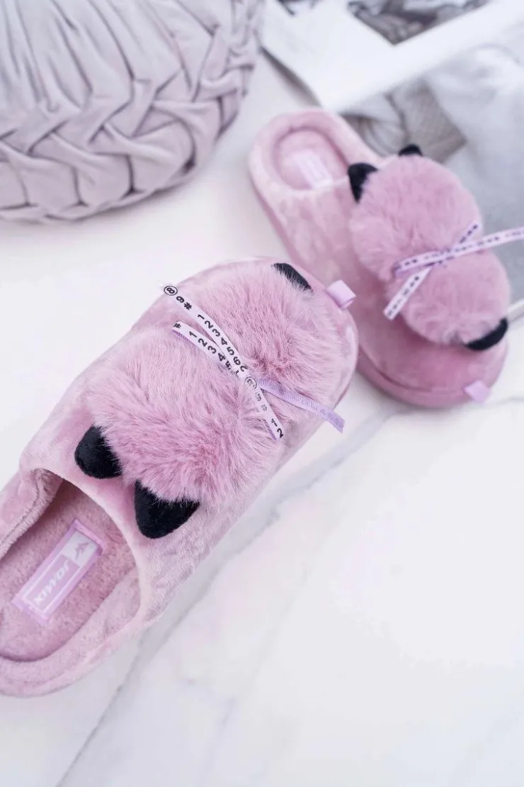Boto Kapcie Klasyczne*Papcie Damskie Z Futerkiem Kotek Różowe Kitty