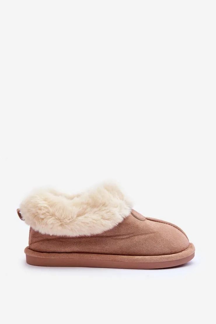 Boto Kapcie Klasyczne*Papcie Damskie Z Futerkiem Beżowe Lanoze Beżowy
