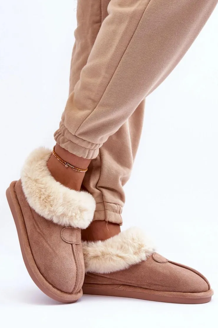 Boto Kapcie Klasyczne*Papcie Damskie Z Futerkiem Beżowe Lanoze Beżowy