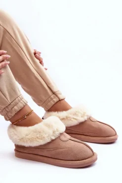 Boto Kapcie Klasyczne*Papcie Damskie Z Futerkiem Beżowe Lanoze Beżowy