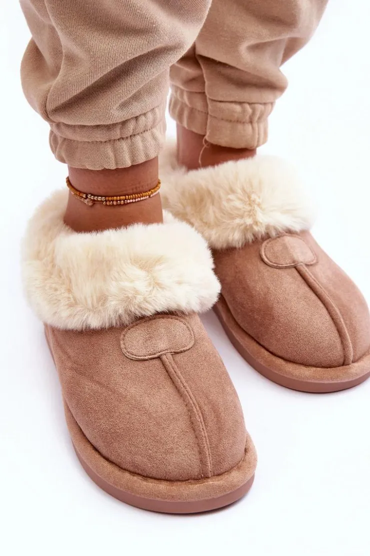 Boto Kapcie Klasyczne*Papcie Damskie Z Futerkiem Beżowe Lanoze Beżowy