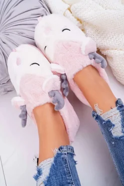 Boto Kapcie Klasyczne*Papcie Damskie Z Futerkiem Renifery Róż Reindeer