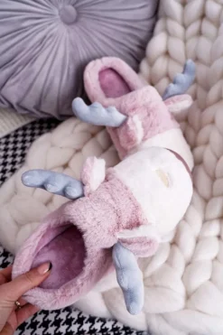 Boto Kapcie Klasyczne*Papcie Damskie Z Futerkiem Renifery Różowe Deff