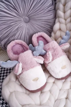 Boto Kapcie Klasyczne*Papcie Damskie Z Futerkiem Renifery Różowe Deff