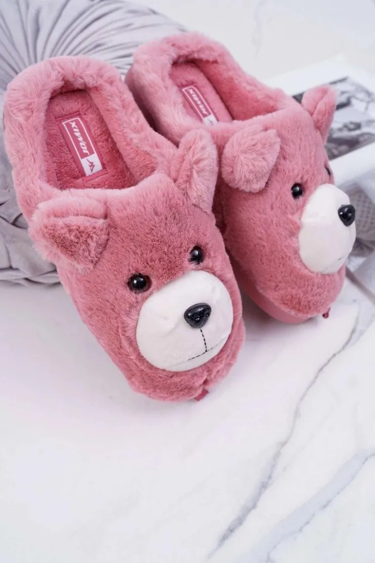 Boto Kapcie Klasyczne*Papcie Damskie Z Futerkiem Miś Różowe Bear