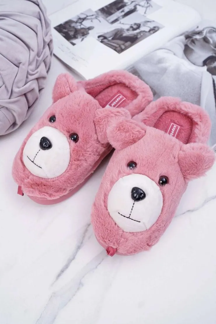 Boto Kapcie Klasyczne*Papcie Damskie Z Futerkiem Miś Różowe Bear