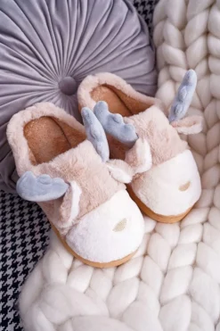 Damskie Boto Papcie Damskie Z Futerkiem Renifery Beżowe Deff