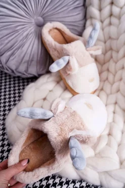 Damskie Boto Papcie Damskie Z Futerkiem Renifery Beżowe Deff