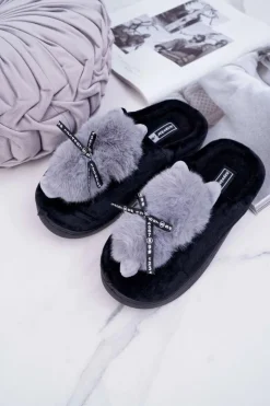 Outlet Boto Papcie Damskie Z Futerkiem Kotek Czarne Kitty