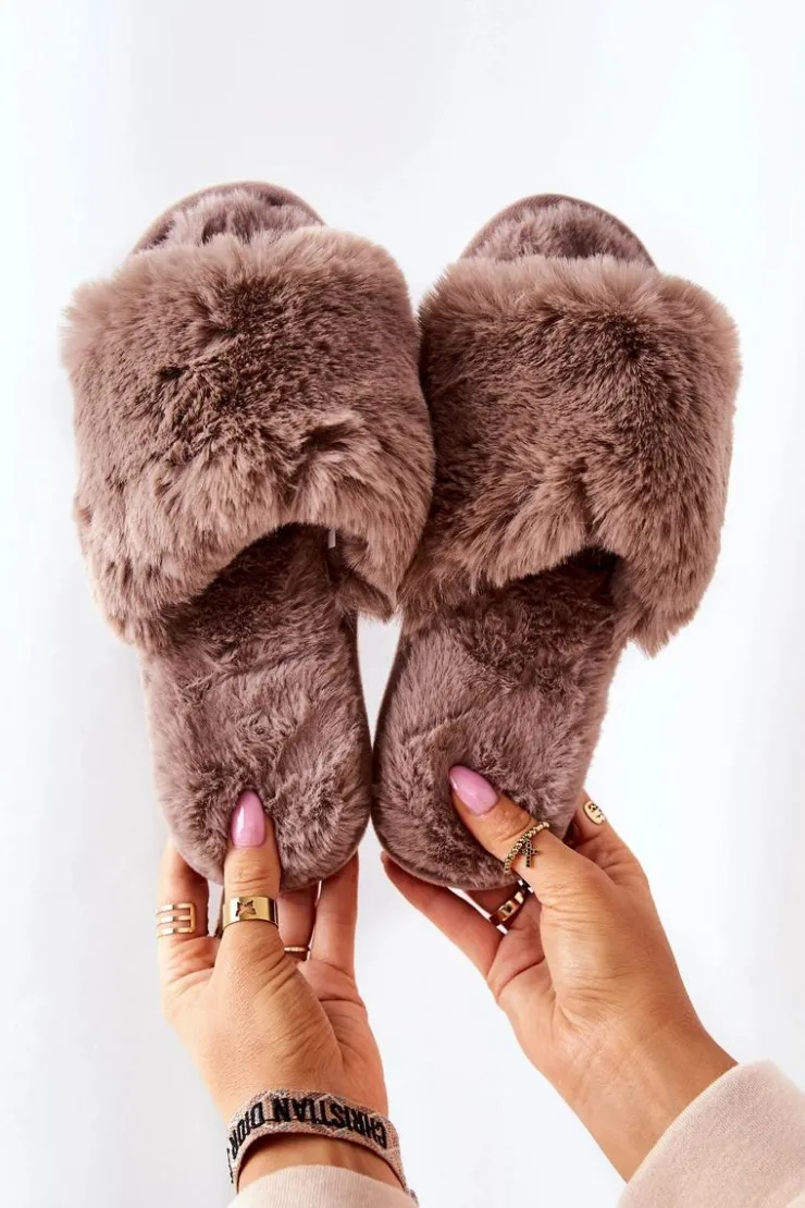 Boto Kapcie Klasyczne*Papcie Damskie Z Futerkiem Brązowe Trusted