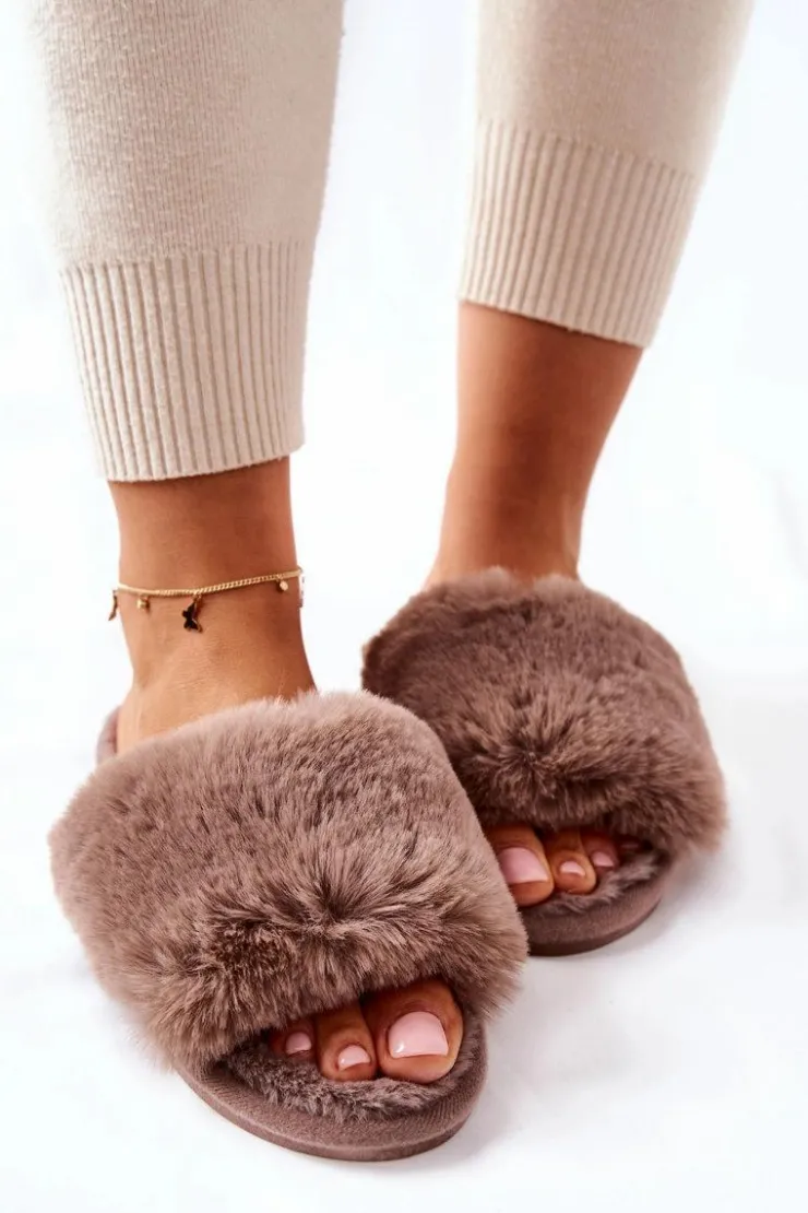 Boto Kapcie Klasyczne*Papcie Damskie Z Futerkiem Brązowe Trusted