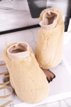 Boto Kapcie Klasyczne*Papcie Damskie Z Futerkiem I Skarpetką Żółte Yeti