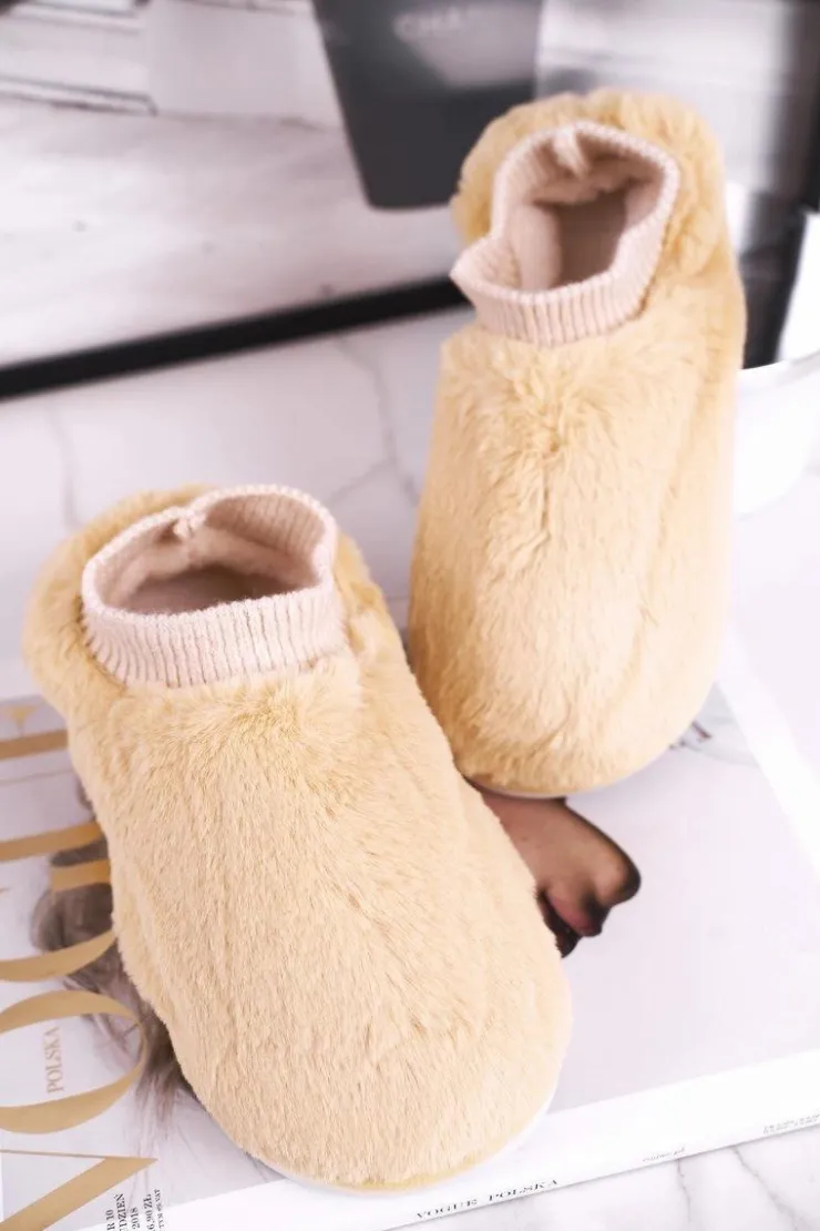 Boto Kapcie Klasyczne*Papcie Damskie Z Futerkiem I Skarpetką Żółte Yeti