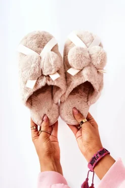 Clearance Boto Papcie Futrzane Z Pomponami Beżowe Pamppy